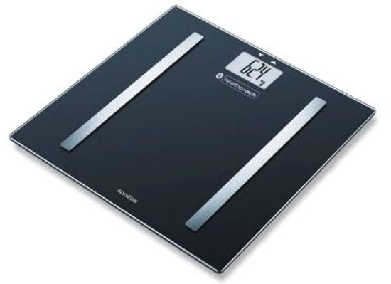 Pèse-personne Sanitas SBF 72 Bluetooth® - Analyse corporelle - Application HealthCoach gratuite - Mémoire pour 8 utilisateurs avec fonction de reconnaissance - Jusqu'à 180 kg - Arrêt automatique - Pile incluse - Garantie de 3 ans