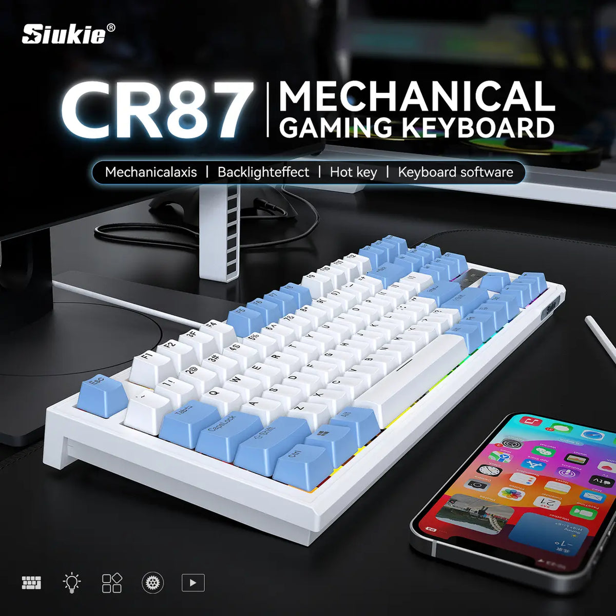 Clavier mécanique Siukie CR87 - 87 touches - Commutateurs interchangeables