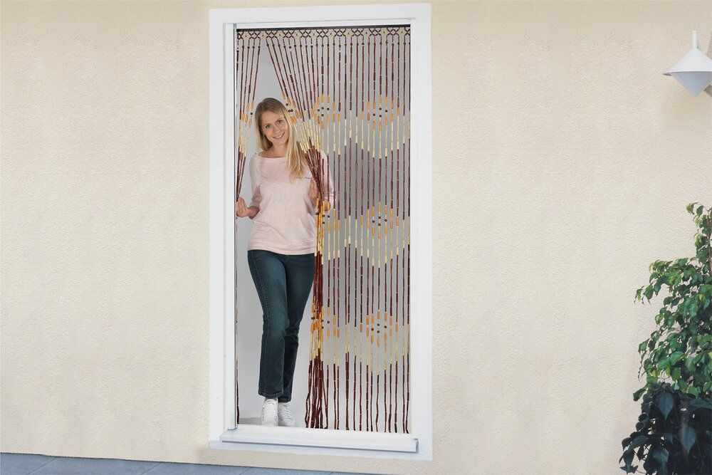 Rideau à perles Wenko en bambou, fabriqué à la main - Rideau de porte pour balcon et terrasse - 90 x 200 cm - Multicolore