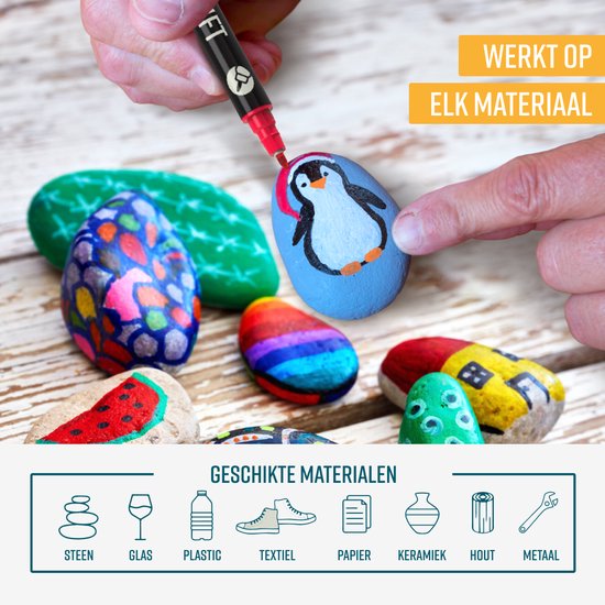 NAPI 24 marqueurs acryliques Dual Tip - Twinmarkers - Marqueurs peinture Happy Stones - Peinture sur pierre avec marqueurs peinture acrylique - Adultes et enfants - 2 modèles de mandala inclus