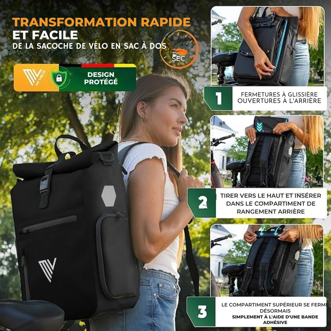 Sac à dos et sac à bandoulière 3-en-1 - MIVELO - Imperméable - 25 litres - Noir