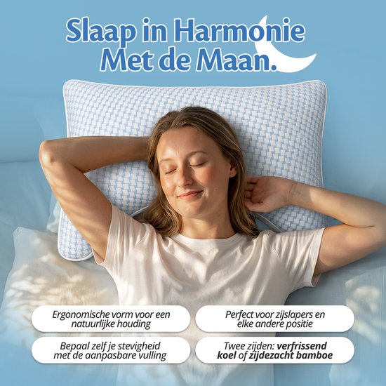 Oreiller Ella Moon en mousse à mémoire de forme - Oreiller 50 x 70 cm - Oreiller cervical réglable en mousse à mémoire de forme pour les personnes dormant sur le côté ou sur le dos - Ergonomique et orthopédique : soulage les douleurs cervicales