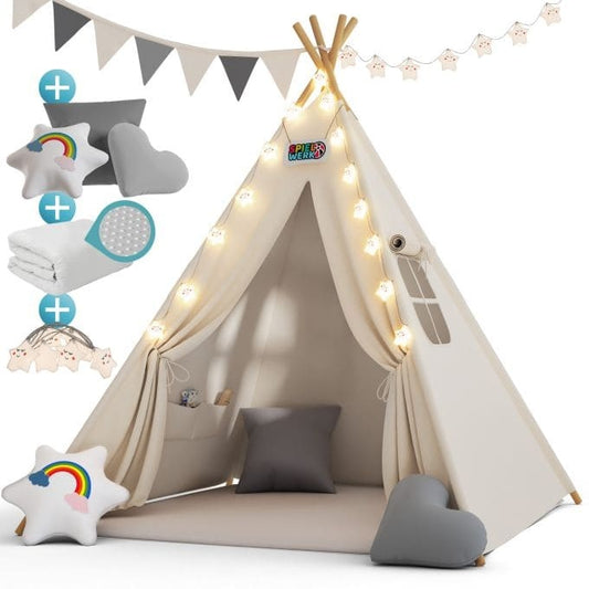 Spielwerk Tente de jeux pour enfants - LED 3 coussins - 130x130x160cm Blanc