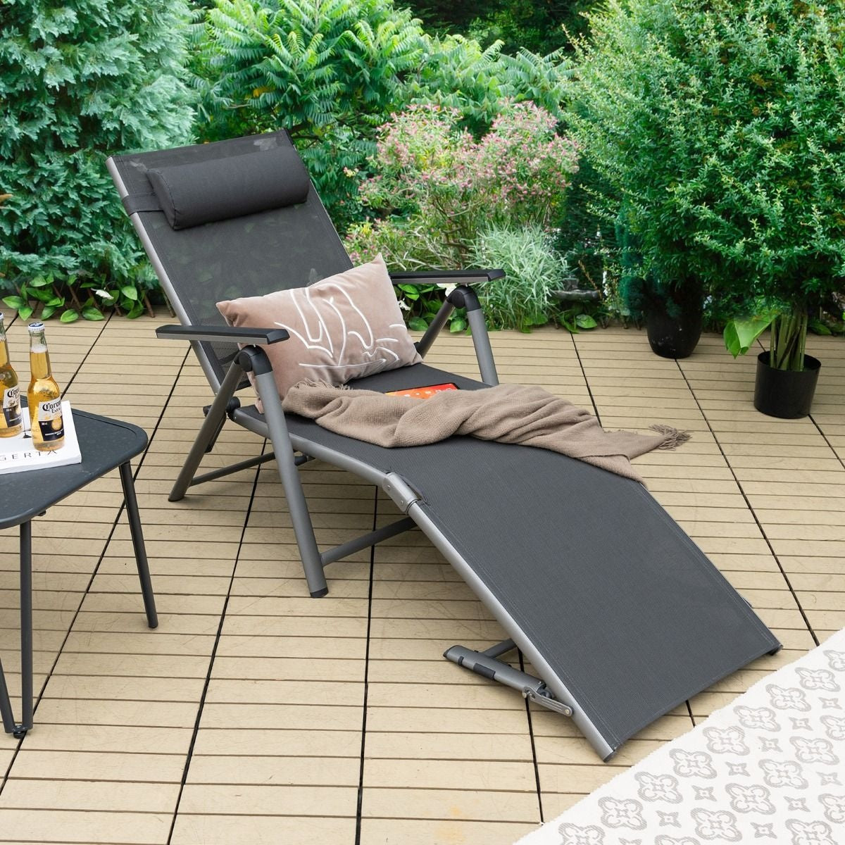 Coast Terrace chaise longue de patio pliante inclinable avec 8 dossiers réglables noir