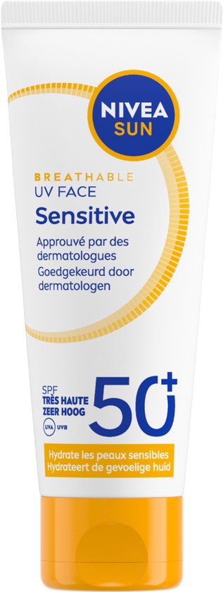 NIVEA SUN UV Face Senstive SPF50+ Sunscreen Face - Pour les peaux sensibles - Formule respirante et non grasse - Sans parfum - 40ml