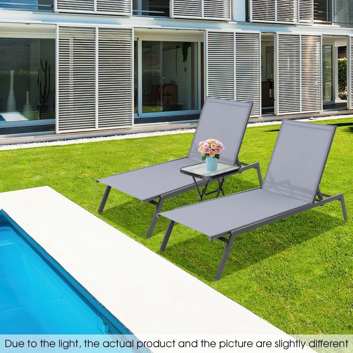 Chaise longue d'extérieur réglable Coast - 6 positions - Tissu à séchage rapide - Gris