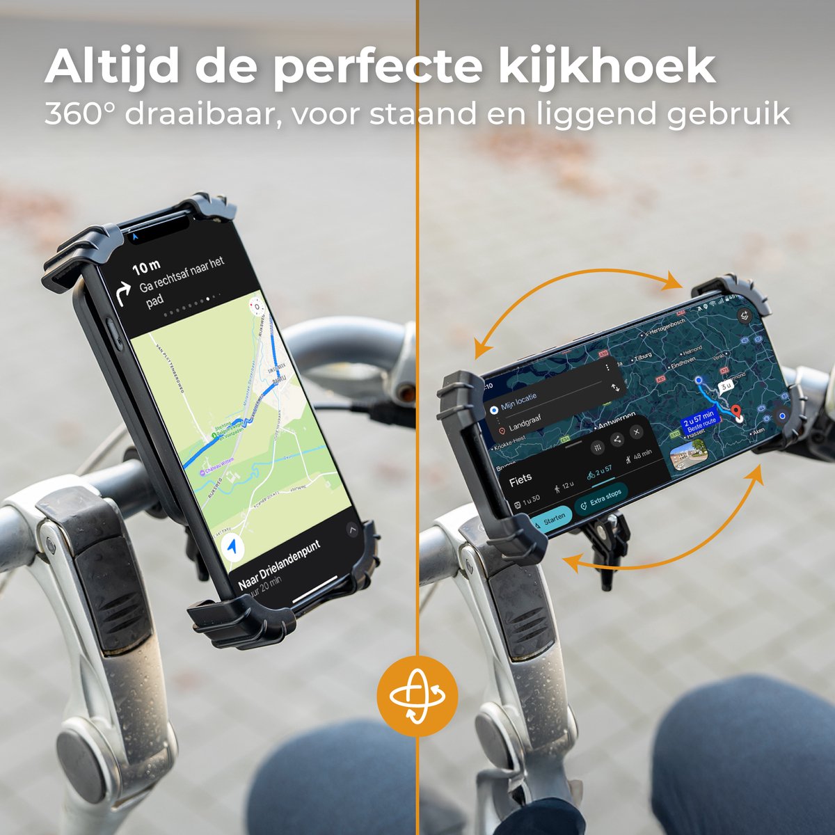 Support de téléphone pour vélo Nuvance - Rotation à 360° - Pour écrans de 4,7 à 6,8 pouces - Noir