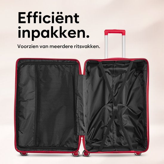 SKYCASES Travelin' Charm 4-Piece Trolley Set - Hand Luggage & Check-in Suitcases - 32L/60L/98L - Number Lock - 360° Noiseless Wheels - Lightweight & Sturdy - Modern Design - Rouge