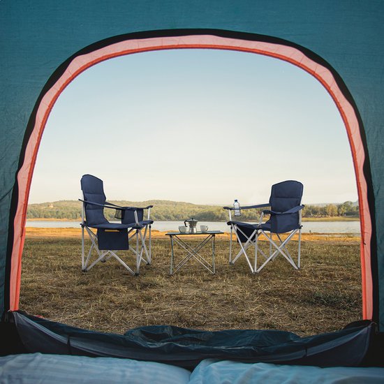 Chaise de camping - TRVLMORE - XL - Chaise pliante confortable - 150 kg max - Porte-boisson - Bleu