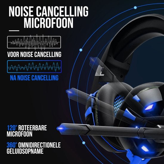 Casque de jeu Strex avec microphone bleu - PC + PS4 + PS5 + Xbox One + Xbox Series