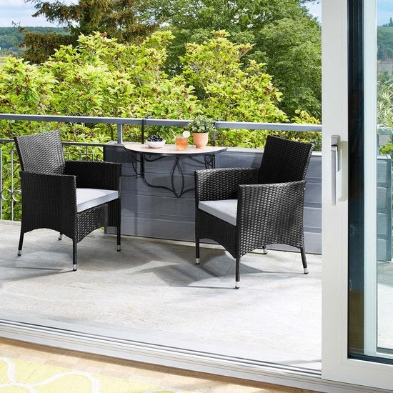 tectake® - set de 2 chaises de jardin en osier avec 4 housses de coussin - noir - 404549 - poly-rattan
