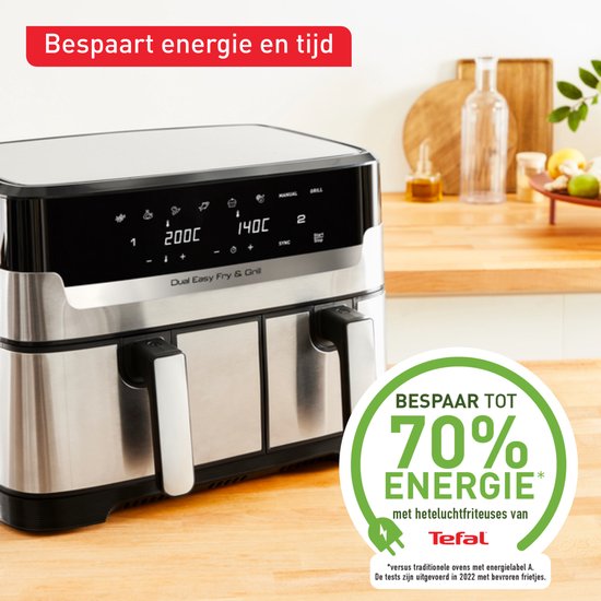 Tefal Dual Easy Fry & Grill EY905D - Friteuse à air chaud XXL - Acier inoxydable - 2 700 W - 8,3 L