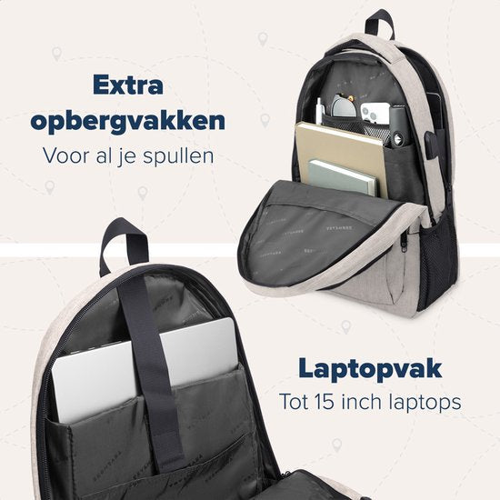 TRVLMORE Sac à dos à vie - Sac à dos avec compartiment pour ordinateur portable de 15,6 pouces - Cartable - Résistant aux éclaboussures - Hommes et femmes - Garçons et filles - 28L - Champagne