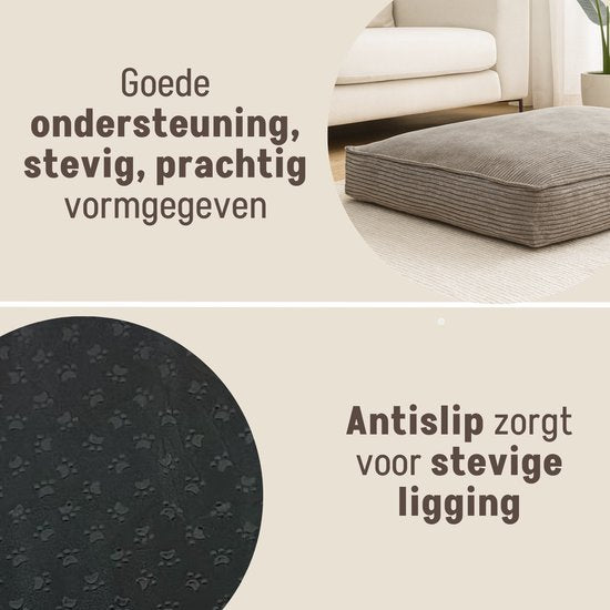 By Cee Cee Coussin orthopédique pour chien - Panier orthopédique pour chien - Coussin pour chien XXL - Rembourrage en flocons de mousse - Tissu côtelé Mocha Taupe - 120x80x18cm - Arlo