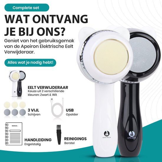 Appareil électrique Apeiron pour éliminer les callosités – Lime pour les pieds – Appareil professionnel pour éliminer les callosités – Lime à callosités – Appareils pour éliminer les callosités – Rechargeable par USB – 3 disques de limage supplémentaires