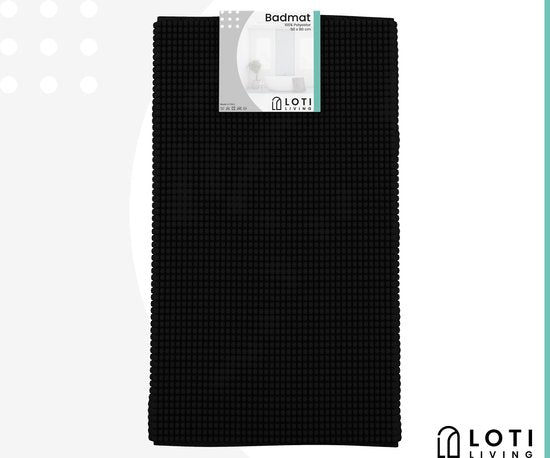 Loti Living Tapis de bain antidérapant - Tapis de douche - Tapis de salle de bain - Tapis de sol - Tapis de bain en chenille - Noir - 50x80 cm