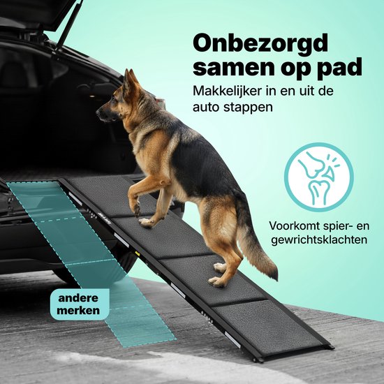 Jake et Jacky : Rampe d'accès pour chien - Escalier pliable pour chien - Rampe antidérapante pour grands chiens - Pliable - Réfléchissante - 180 x 55 cm - Poids maximal : 70 kg
