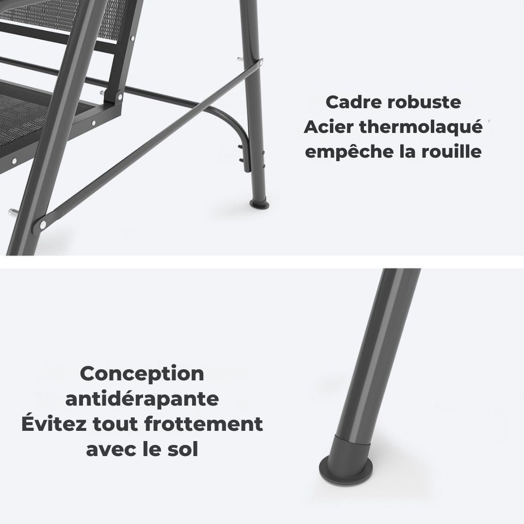 Balançoire LifeGoods - 3 places - jusqu'à 250KG - Toit inclinable - Parasol résistant aux UV - 172x104x162cm - Gris
