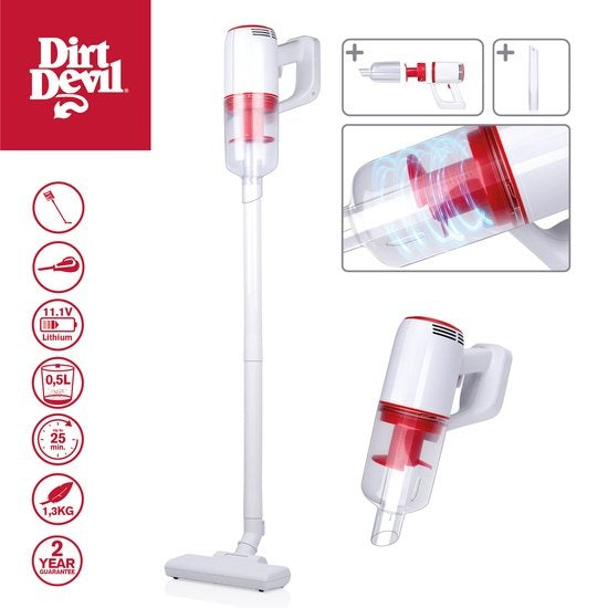 Dirt Devil 2-in-1 Aspirateur à manche sans fil DD9001 - Aspirateur à poussière - 80W - avec accessoires - sans sac