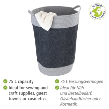 Panier à linge WENKO Bea, gris foncé - 75 L - Feutre en polyester recyclé