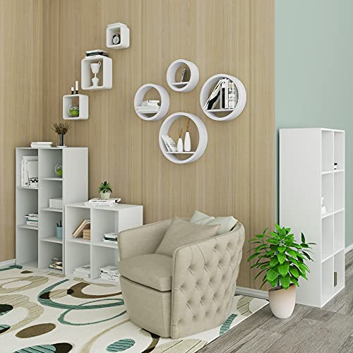 Woltu Ensemble de 4 étagères murales ovales suspendues - MDF blanc - 39,6 / 34,5 / 29,5 / 24,5 cm