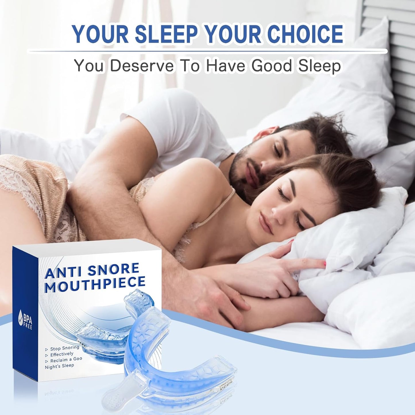 Gouttière anti-ronflement SuWeei réglable – Gouttière anti-ronflement pour adultes – EVA – Bleu