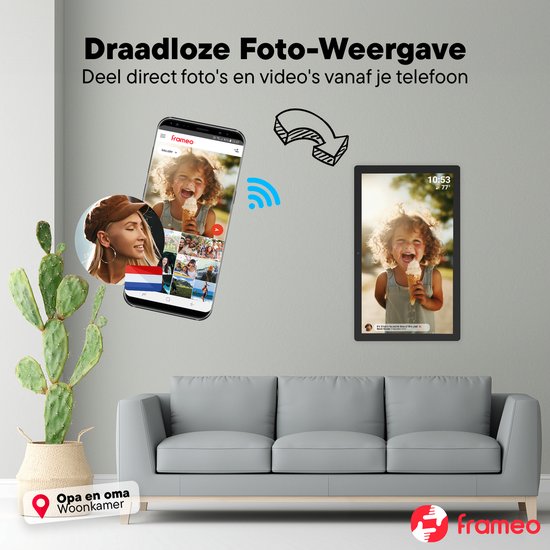 Cadre photo numérique Denver 32 pouces - XXL - Full HD - Frameo App - Cadre photo - WiFi - 32GB - IPS Touchscreen - PFF3260