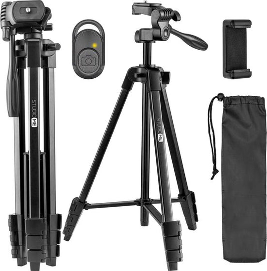 Studio ME Phone Tripod - 136 cm - Trépied Smartphone - Noir - Trépied pour appareil photo - Support pour téléphone - Télécommande Bluetooth incluse - Trépied Téléphone