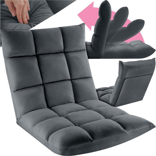 tectake® Relax chair - Fauteuil relax - Fauteuil de sol XXL - Pliable et inclinable - Fauteuil de sol avec dossier réglable - Peut être utilisé comme fauteuil, coussin de siège, coussin de sol, fauteuil de relaxation ou pour la méditation - Gris