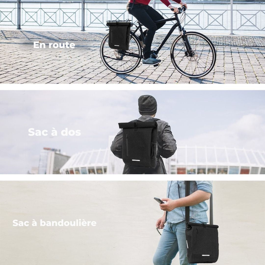 Sac à bandoulière et sac à dos LifeGoods Compact - 25L - Porte-bagages ronds - Imperméable - Noir