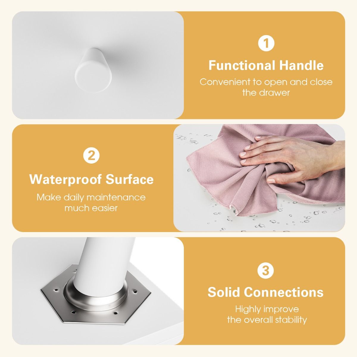 Coast Table de chevet 2 tiroirs 45x40x62 cm - Commode en bois blanc avec pieds en bois massif d'hévéa