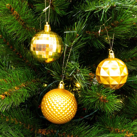 Lot de boules de Noël dorées Giftsome - 60 boules de Noël en plastique - avec pointe dorée - Décoration de Noël - 6/7 cm
