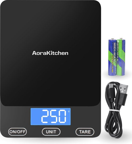 AoraKitchen Balance de cuisine numérique - rechargeable par usb - 1g à 15kg - balance de précision - tare