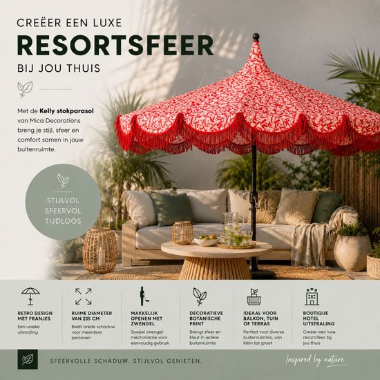 Mica Decorations Kelly Parasol avec sac de transport - Parasol à mât 238 x Ø235 cm - Parasol de jardin ou de balcon - Polyester, acier - Rouge