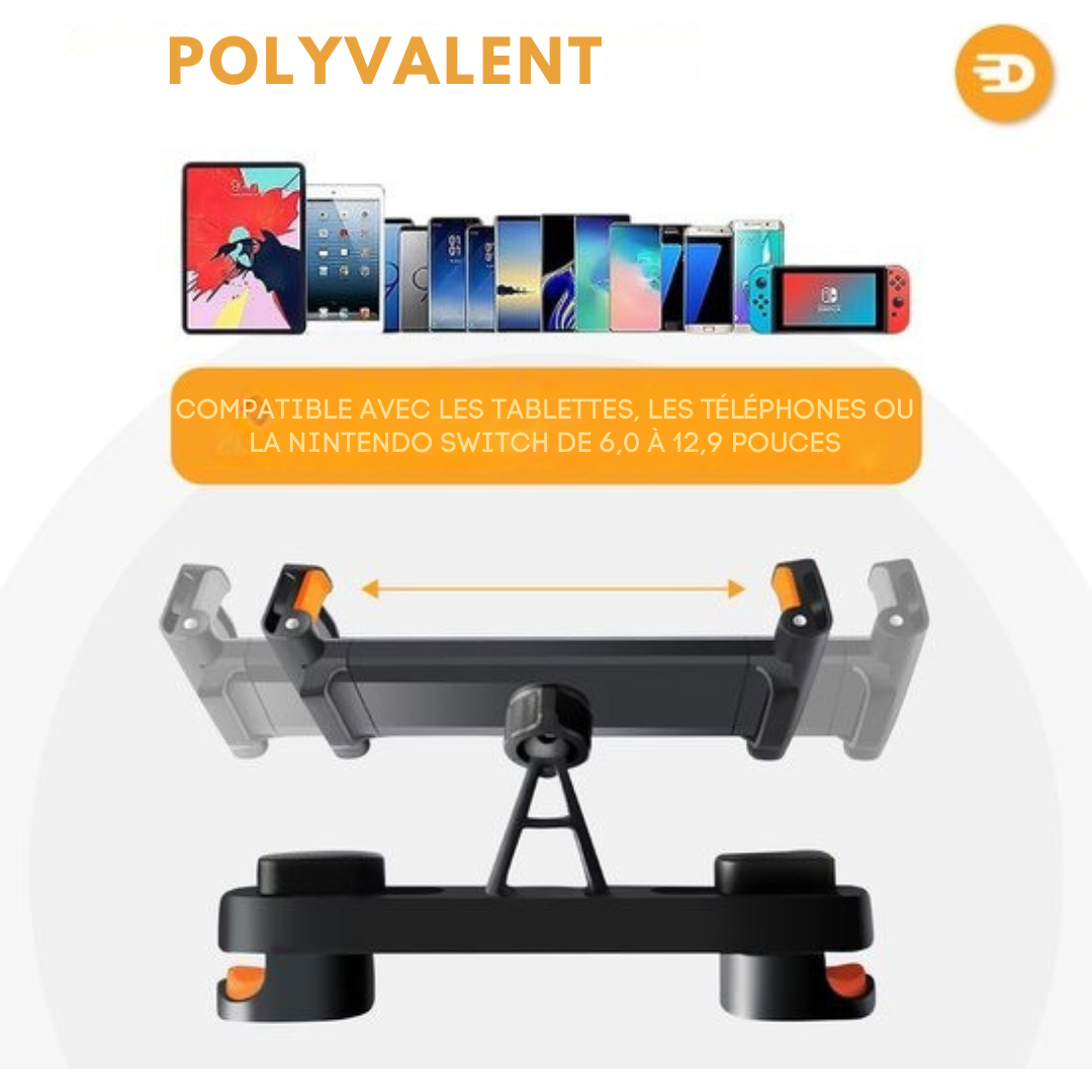 Porte-tablette de luxe pour voiture - Appui-tête - Rotation à 360 degrés - Convient pour tablette, téléphone et autres - noir