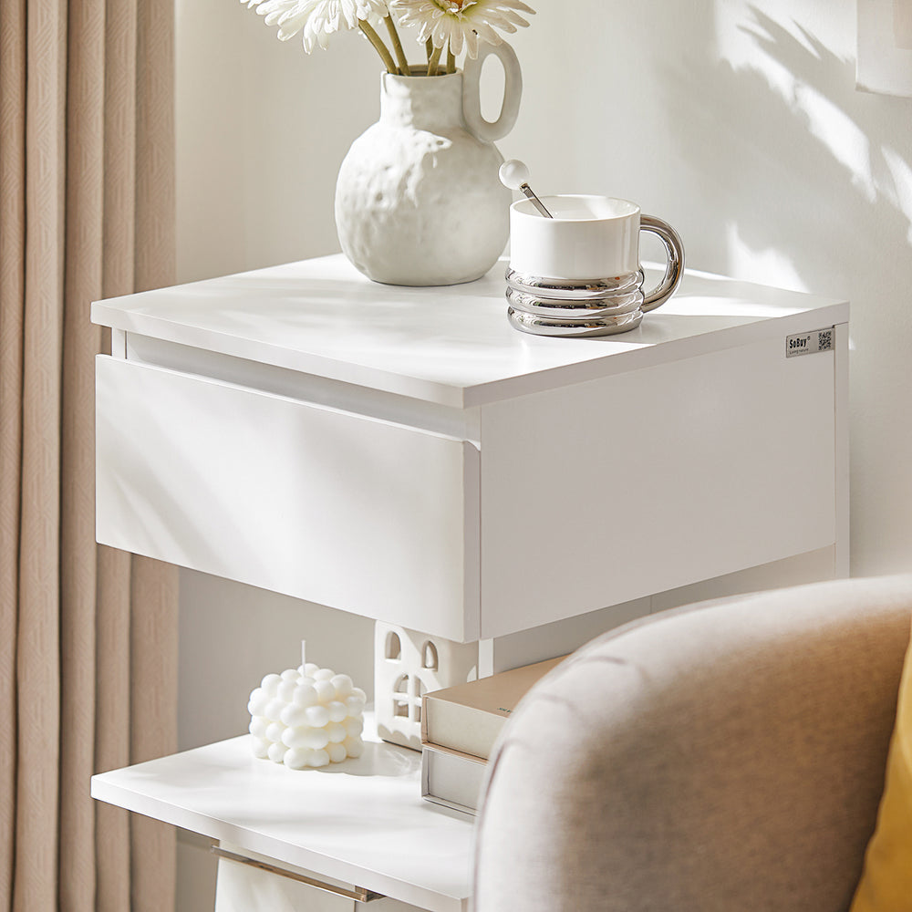 SoBuy Sideboard - Table basse avec 1 tiroir coulissant - Max. 60KG - 39 x 39 x 65 cm - Blanc