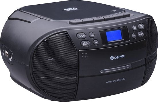 Denver TDC-280 - Boombox - DAB - FM - Radio - Lecteur CD - Cassette - Entrée AUX - Horloge - Réveil - Noir