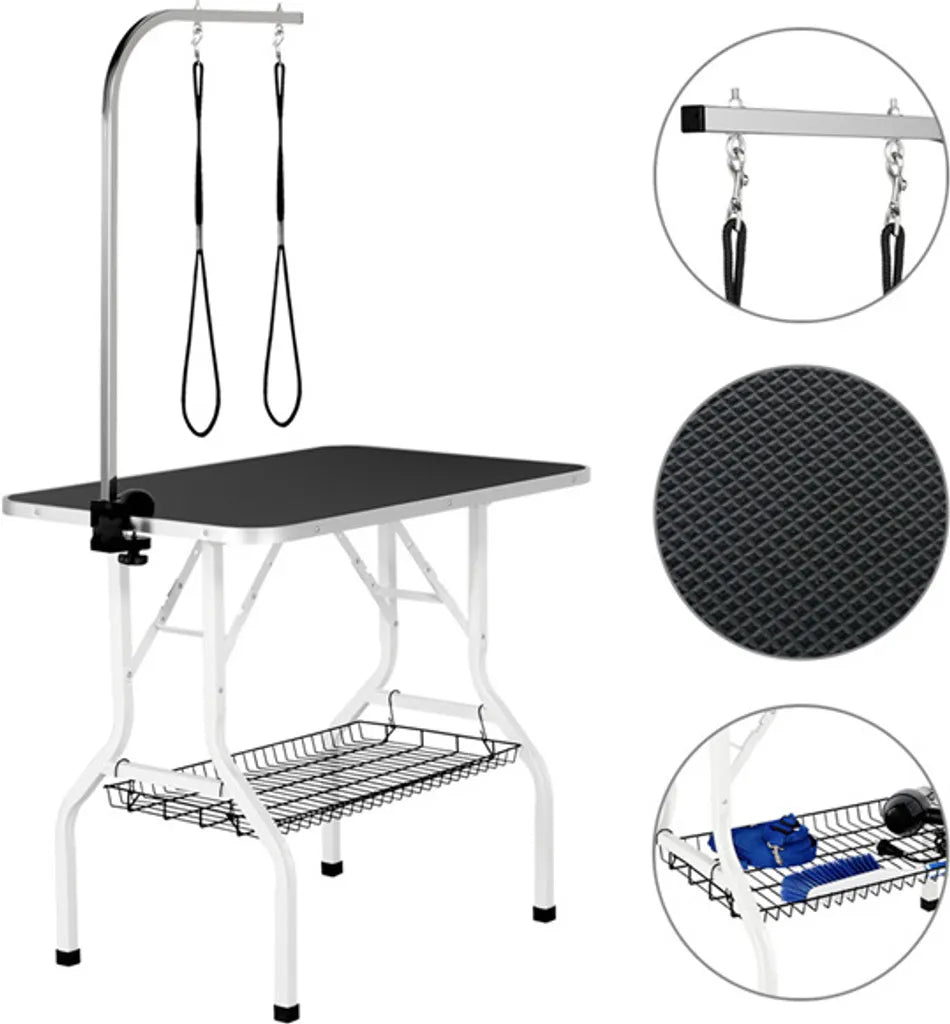 Table de toilettage pour chiens Yaheetech 91 x 61 x 80 cm - Noire - Table de toilettage pliable avec bras de toilettage réglable et panier de rangement