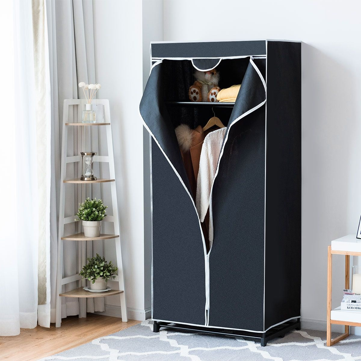 Armoire portative Coast - Tissu - 74 x 50 x 172 cm - Noir