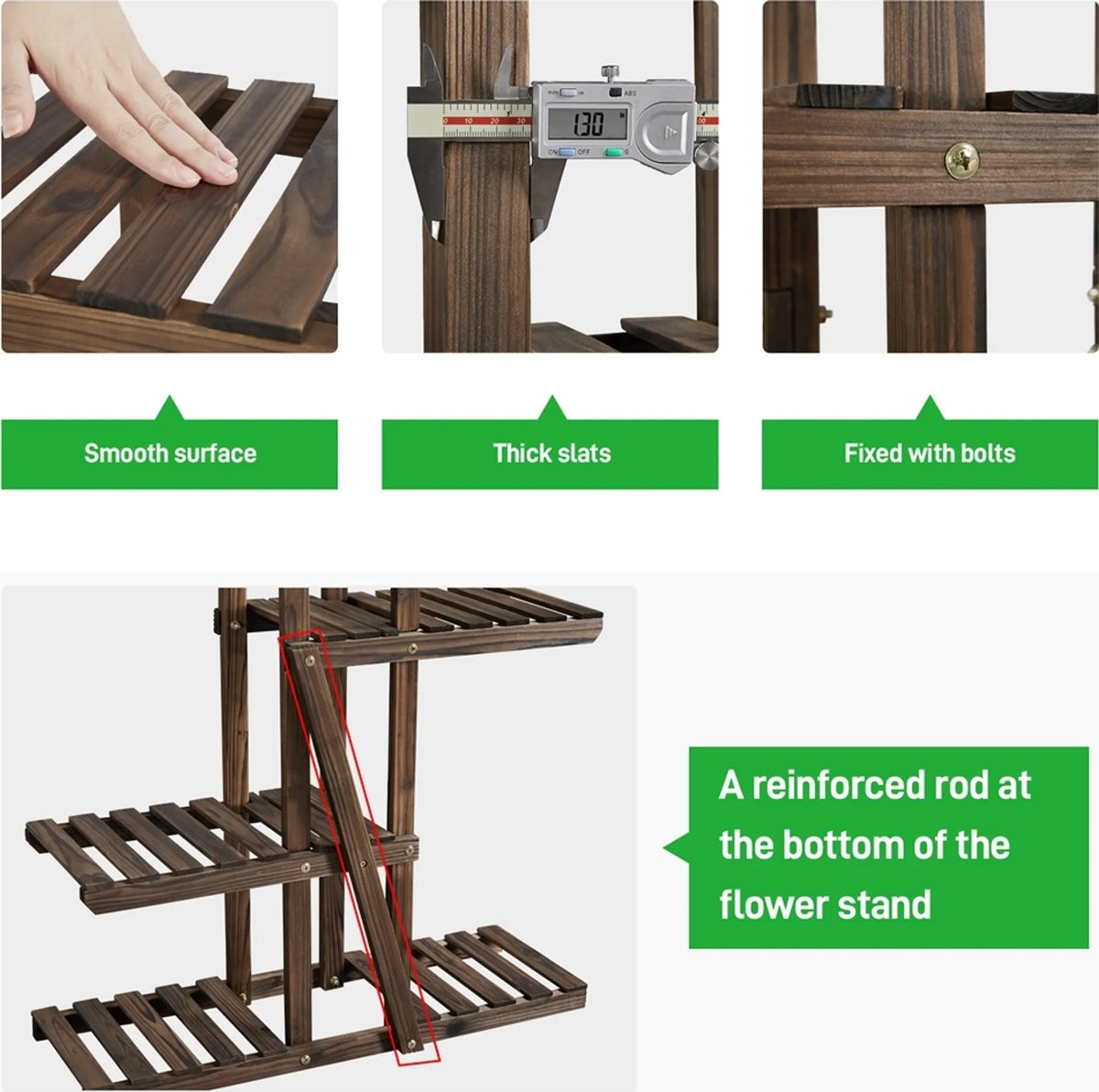 Yaheetech : étagère à plantes à 6 niveaux pour l'intérieur et l'extérieur, 140 cm de haut – marron – bois de sapin et métal