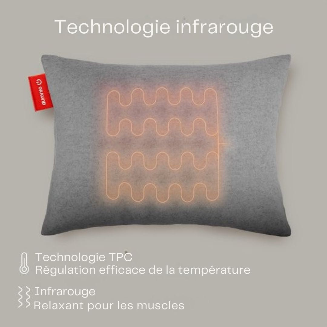 Oreiller chauffant Auronic - Classic - 45x60 cm - Rechargeable - Infrarouge - Gris