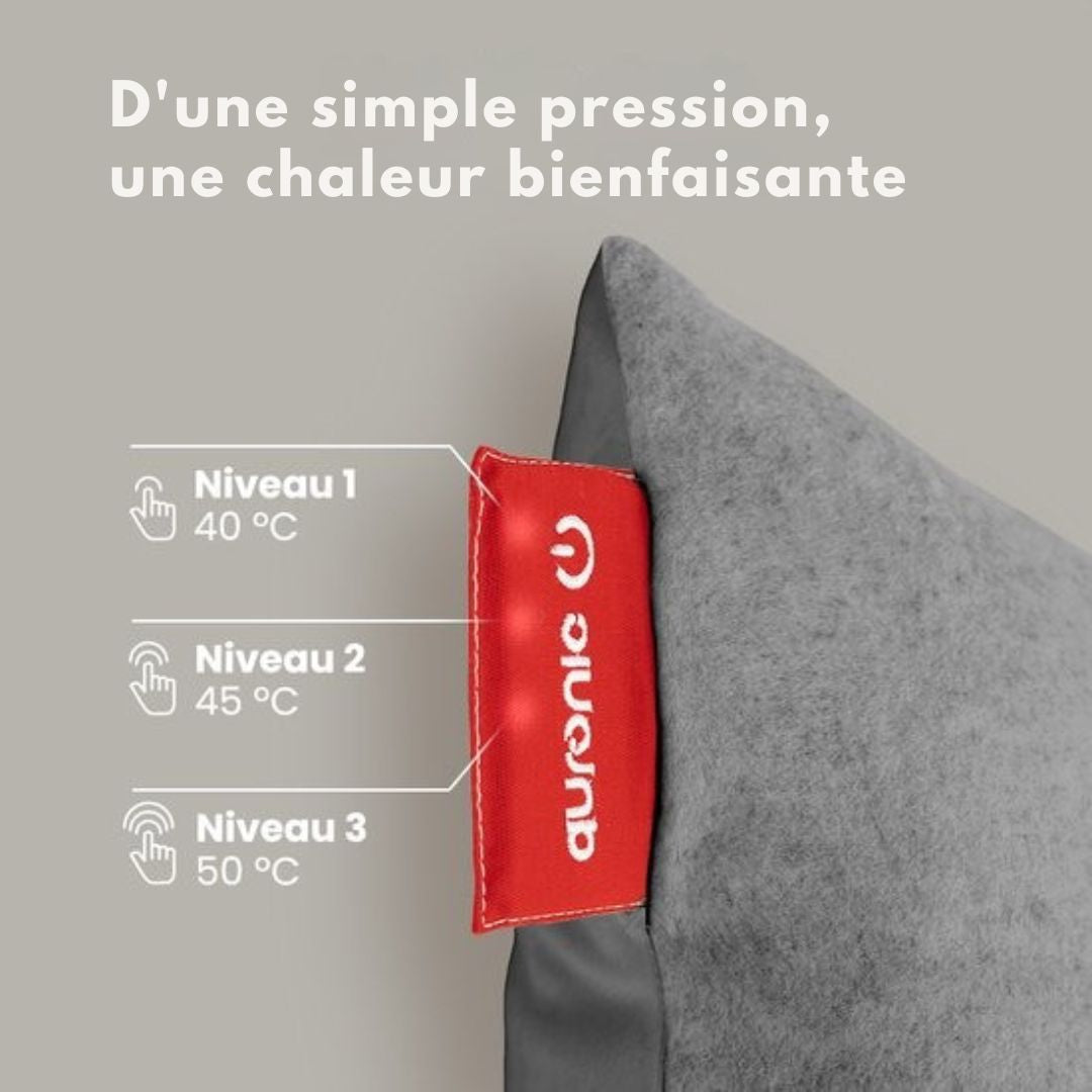 Oreiller chauffant Auronic - Classic - 45x60 cm - Rechargeable - Infrarouge - Gris