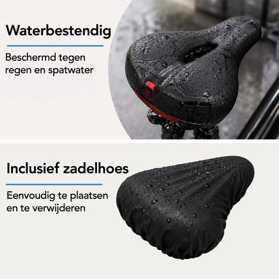 Selle de vélo ergonomique Brixy - Housse de selle incluse - Coussinets en gel et suspension - Réfléchissante - Respirante - Unisexe - Noire