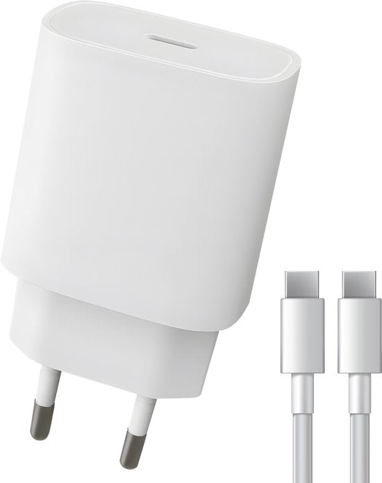 Adaptateur USB-C Nuvance - Chargeur rapide 30 W - Avec câble de 2 m (60 W) - USB-C - Chargeur - USB-C vers USB-C - Câble de recharge - Blanc