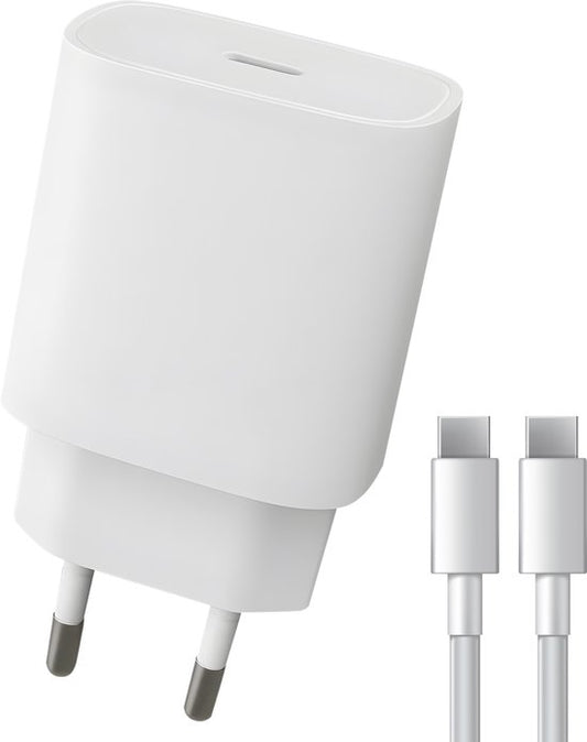 Adaptateur USB-C Nuvance - Chargeur rapide 30 W - Avec câble de 2 m (60 W) - USB-C - Chargeur - USB-C vers USB-C - Câble de recharge - Blanc