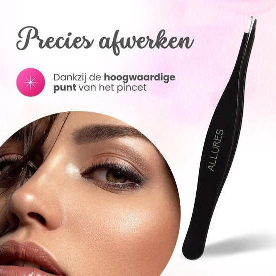 Allures Tweezers - Pince à épiler pointue - inclinée - Épilation - Beauté - Noir - acier inoxydable