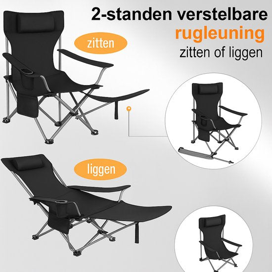 Chaise de camping : [Woltu] - super Confortable - Pliable - Léger - Appui-tête amovible - Repose-pieds rétractable