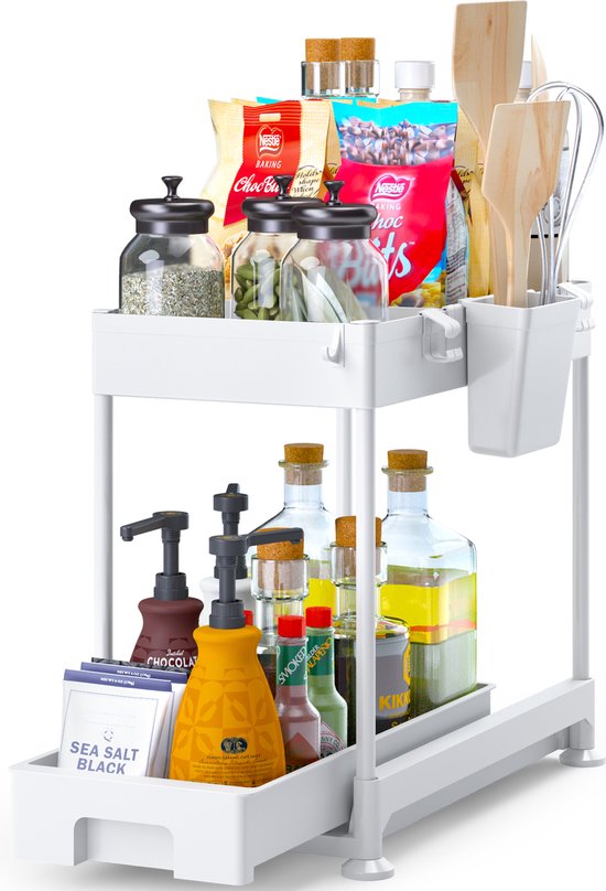 Stosh Rangement de meuble de cuisine - Rangement de meuble d'évier - Support de rangement - Support de cuisine - 1 pièce - Blanc