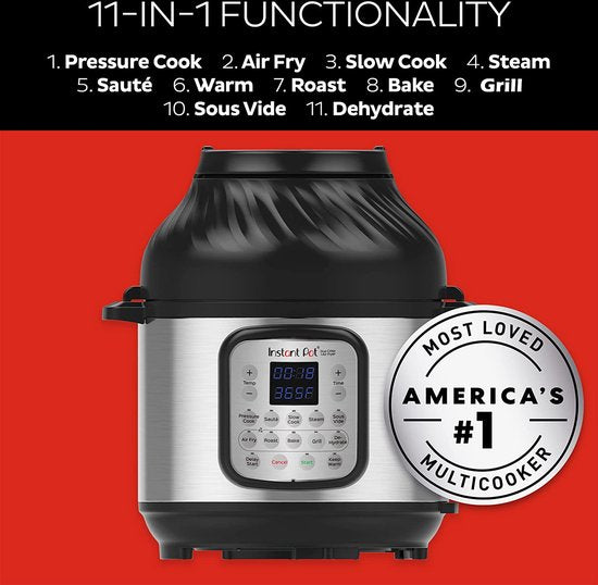 Multicuiseur Instant Pot Duo Crisp 5,7 L + friteuse à air chaud - 11 fonctions en 1 - Autocuiseur - Mijoteuse - Cuisson sous vide - Friture à l'air chaud - Cuisson à la vapeur - Cuisson au four - Jusqu'à 6 portions