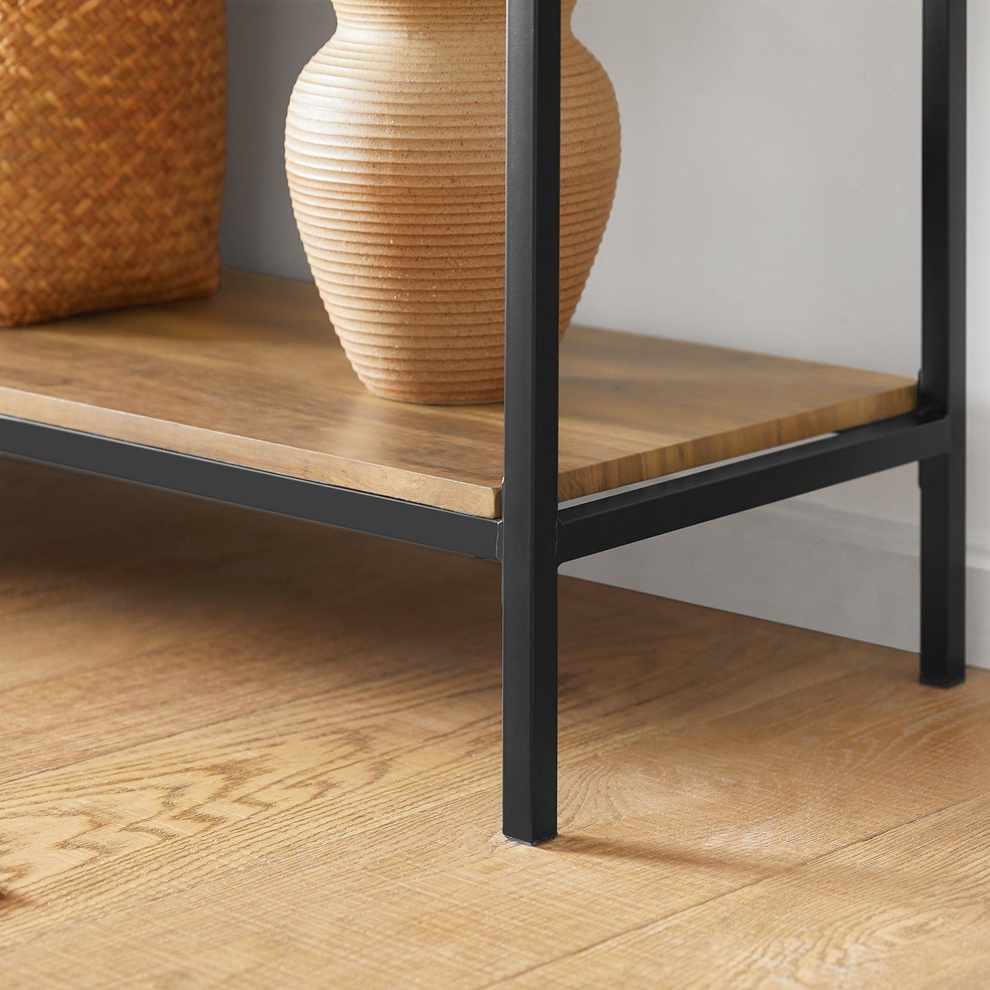 SoBuy Table d'appoint - 2 compartiments de rangement - Structure en acier - 100 x 40 x 80 cm - Bois/métal